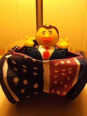 Like New President Trump Rubber Duck + Estée Lauder Oval Cosmetic Bag Bundle